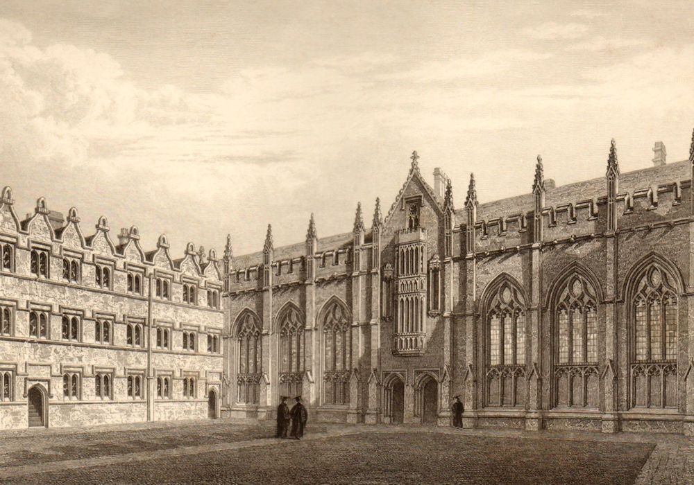 Hall & Chapel of University College, Oxford, by John Le Keux 1837 old print